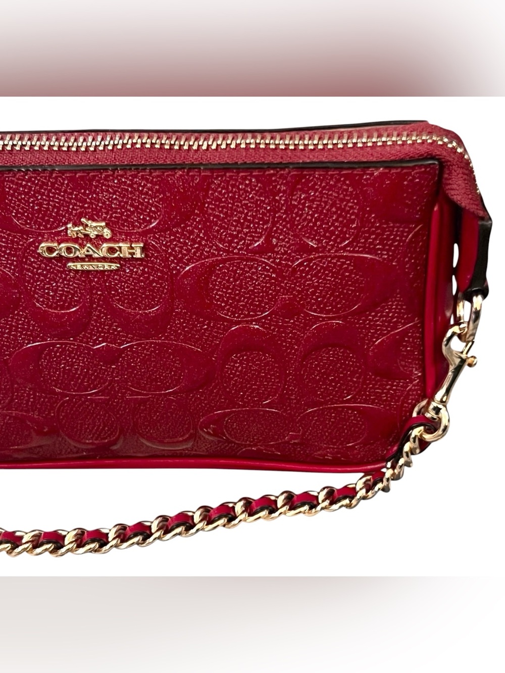 COACH Signature Debossed Chain Large Wristlet 19/ Shoulder Bag - Picture 3 of 15